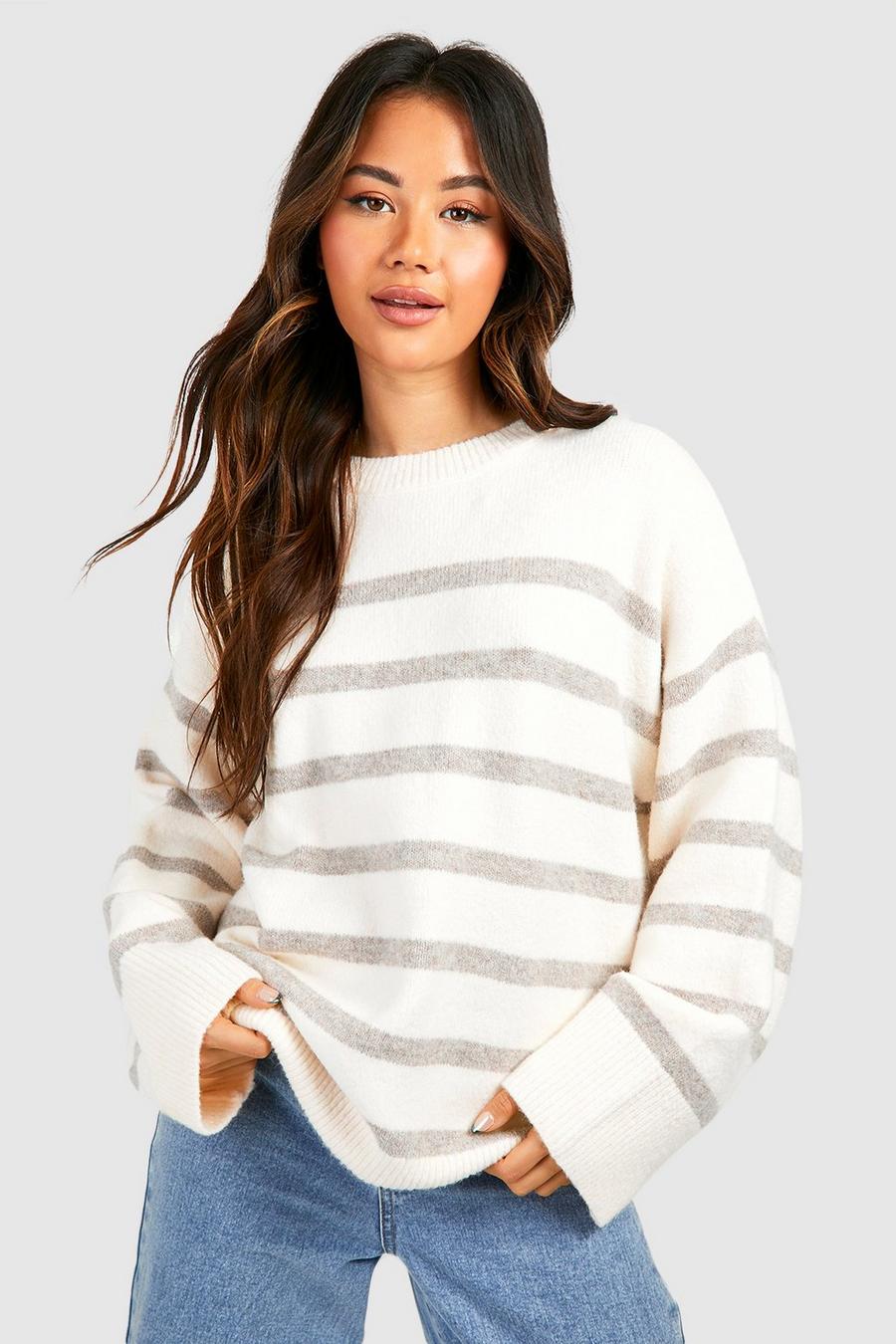 Ecru Oversized Soft Knit Stripe Sweater