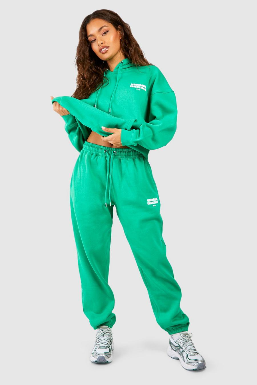 Pantaloni tuta oversize con slogan Wardrobe Essentials, Green