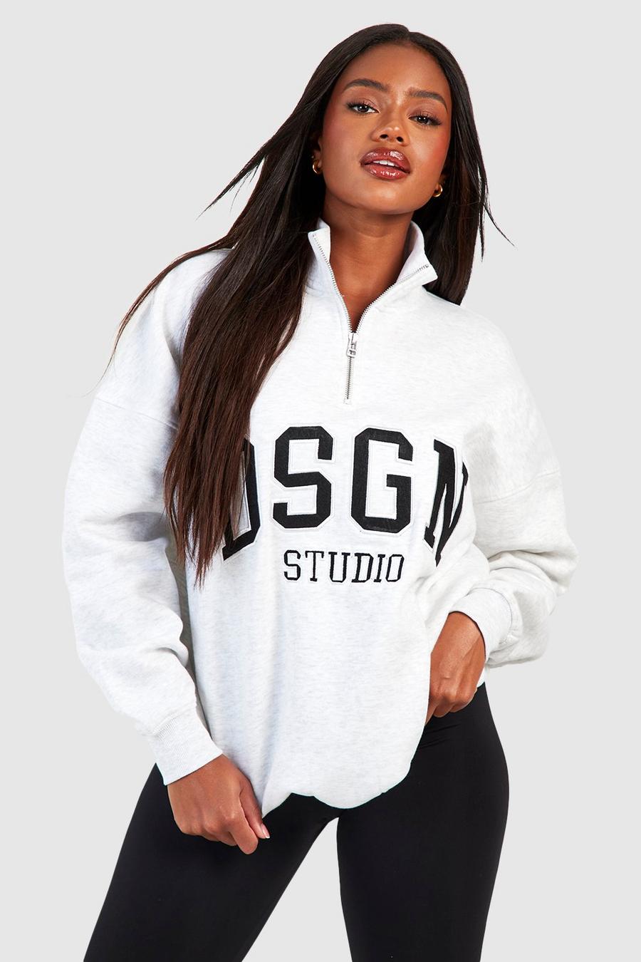 Ash grey Dsgn Studio Applique Half Zip Oversized Sweatshirt