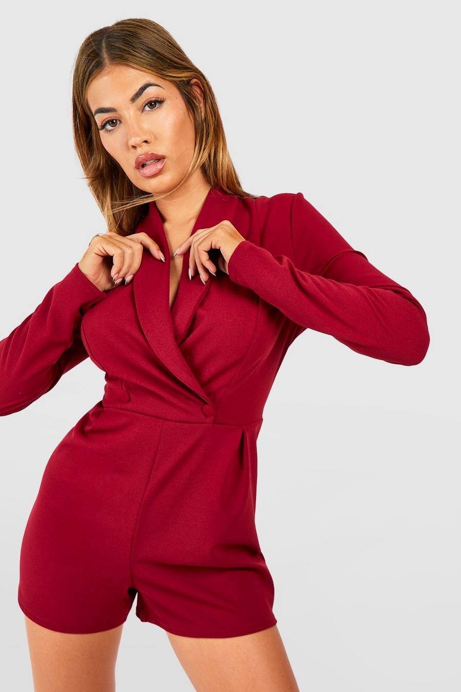 Wine Lapel Tailored Playsuit image number 1
