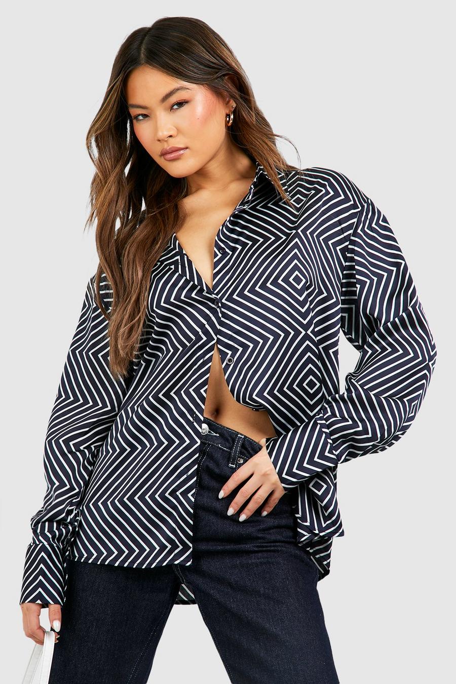 Black Satin Thin Diagonal Stripe Shirt