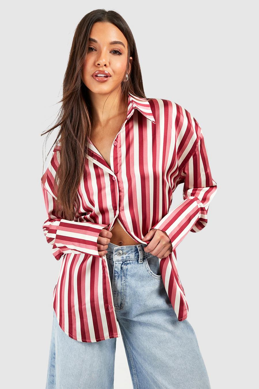 Pink Satin Stripe Deep Cuff Shirt 