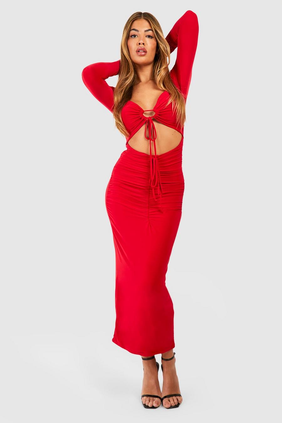 Vestito longuette seducente su due livelli con cut-out, Red
