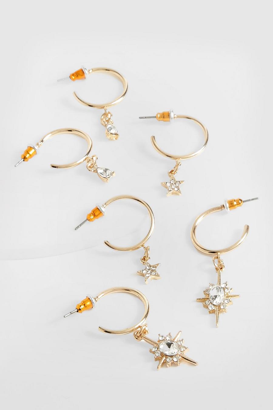 Gold Celestial Hoop Earrings Pack image number 1