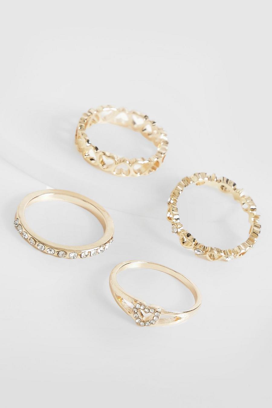 Set di anelli multipli con dettagli a cuore, Gold