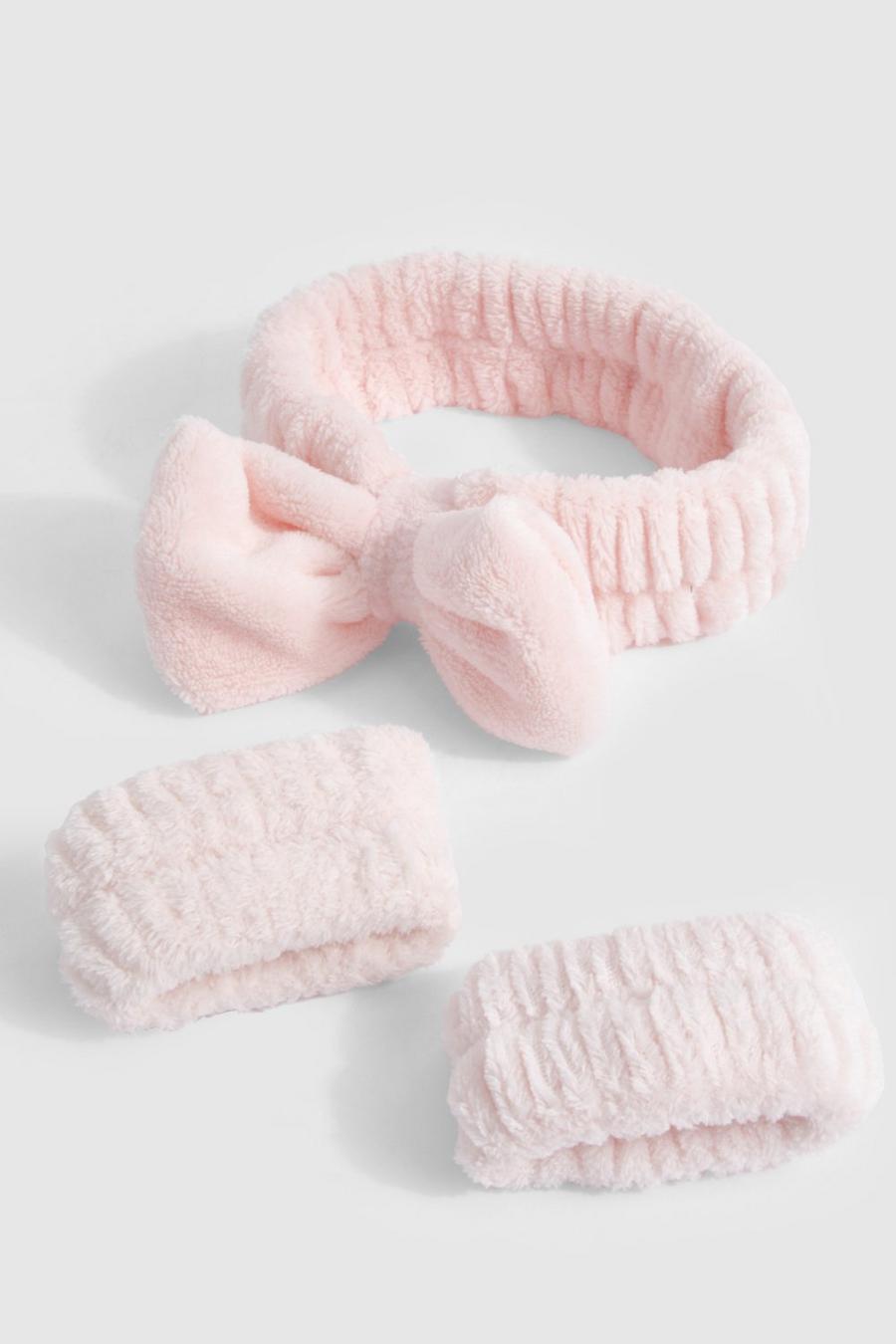 Pink Toweling Hair Tie And Wrist Set