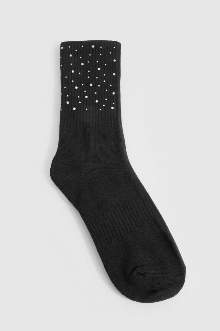 Black Embellished Detail Crew Socks 