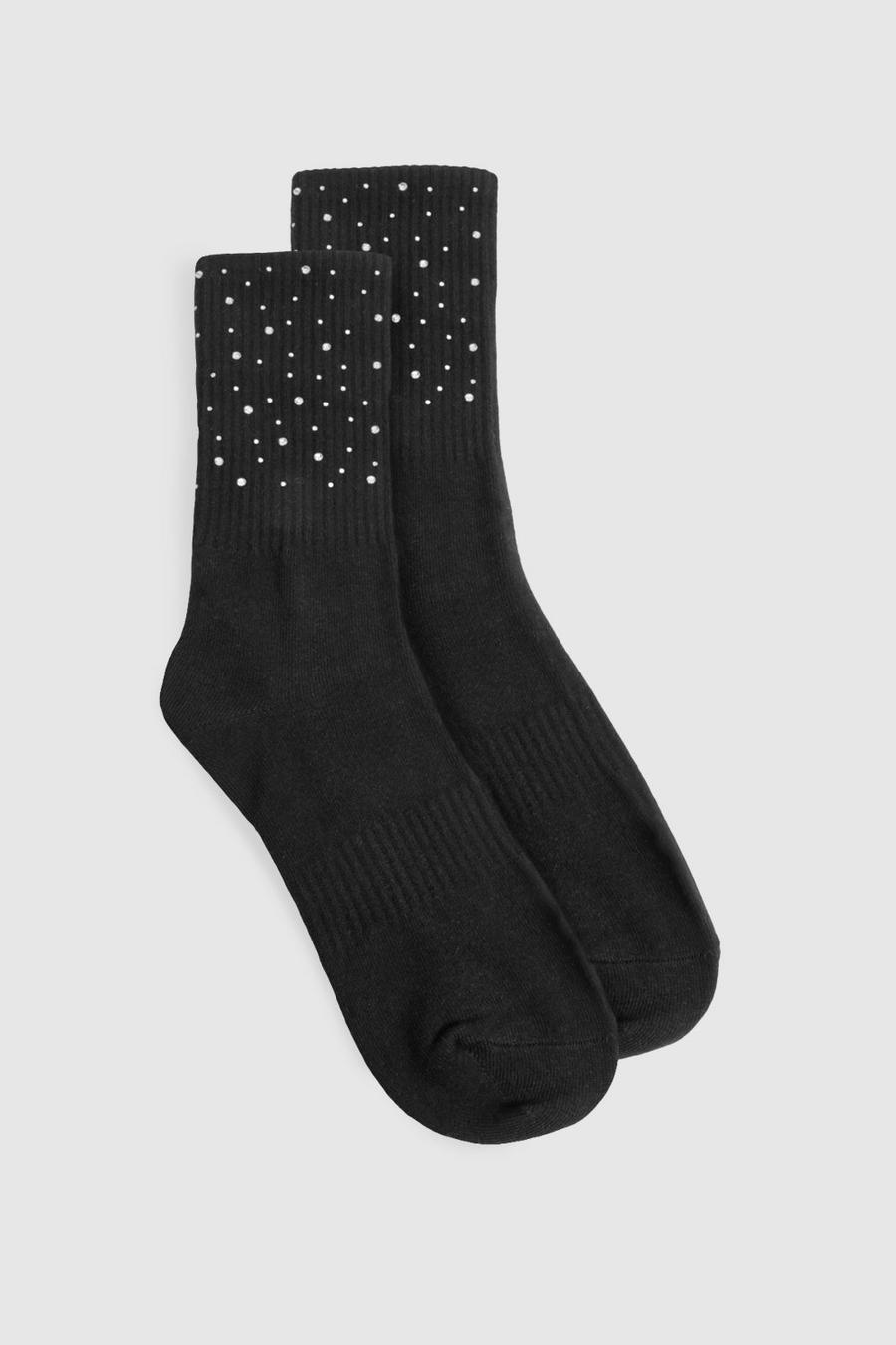 Rundhals-Socken mit verziertem Detail, Black