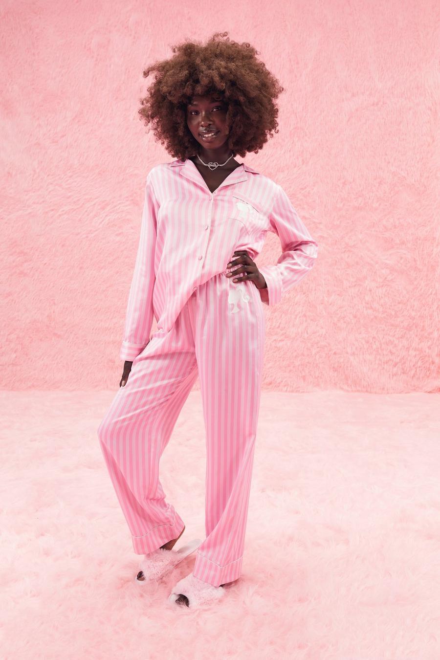 Barbie - Pyjama boutonné à rayures, Pink