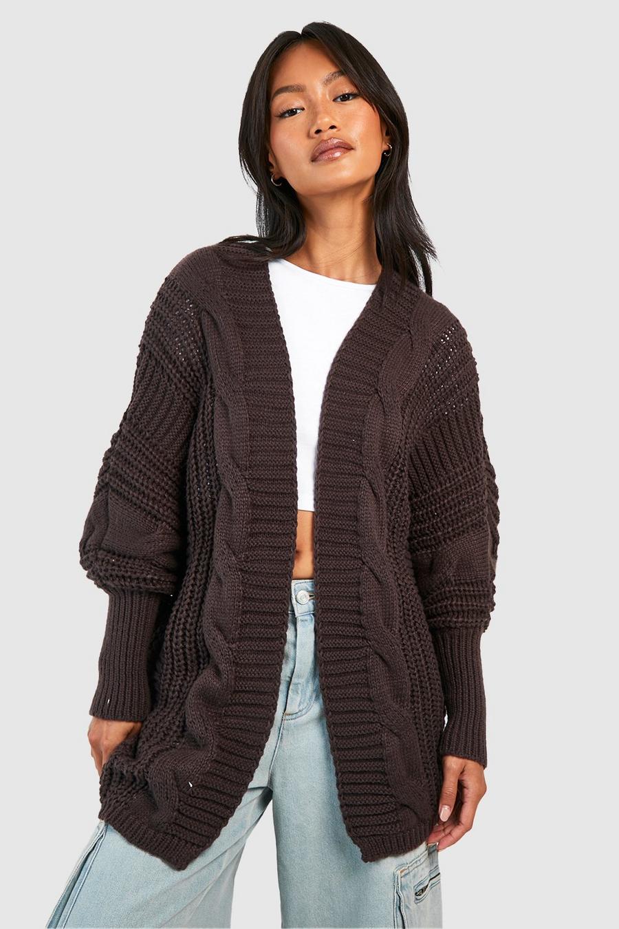 Brown Premium Cable Knit Oversized Cardigan