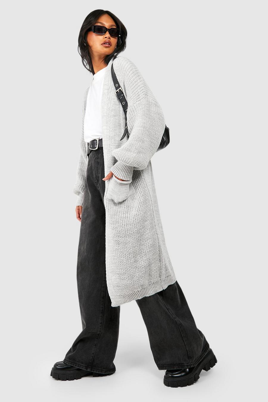Cardigan Premium in maglia morbida con maniche a palloncino, Grey