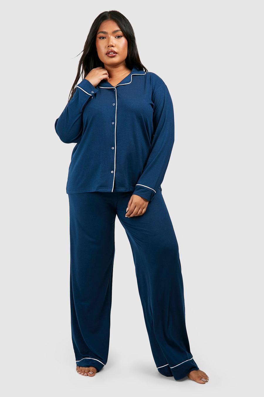 Grande taille - Ensemble de pyjama avec top à surpiqûres et pantalon, Petrol