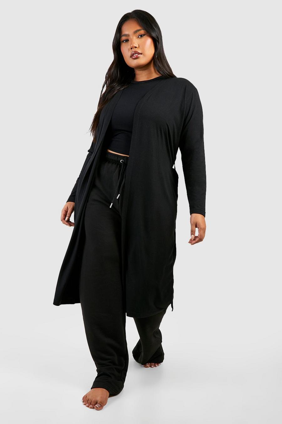Black Plus Super Soft Elastane Maxi Belted Robe 