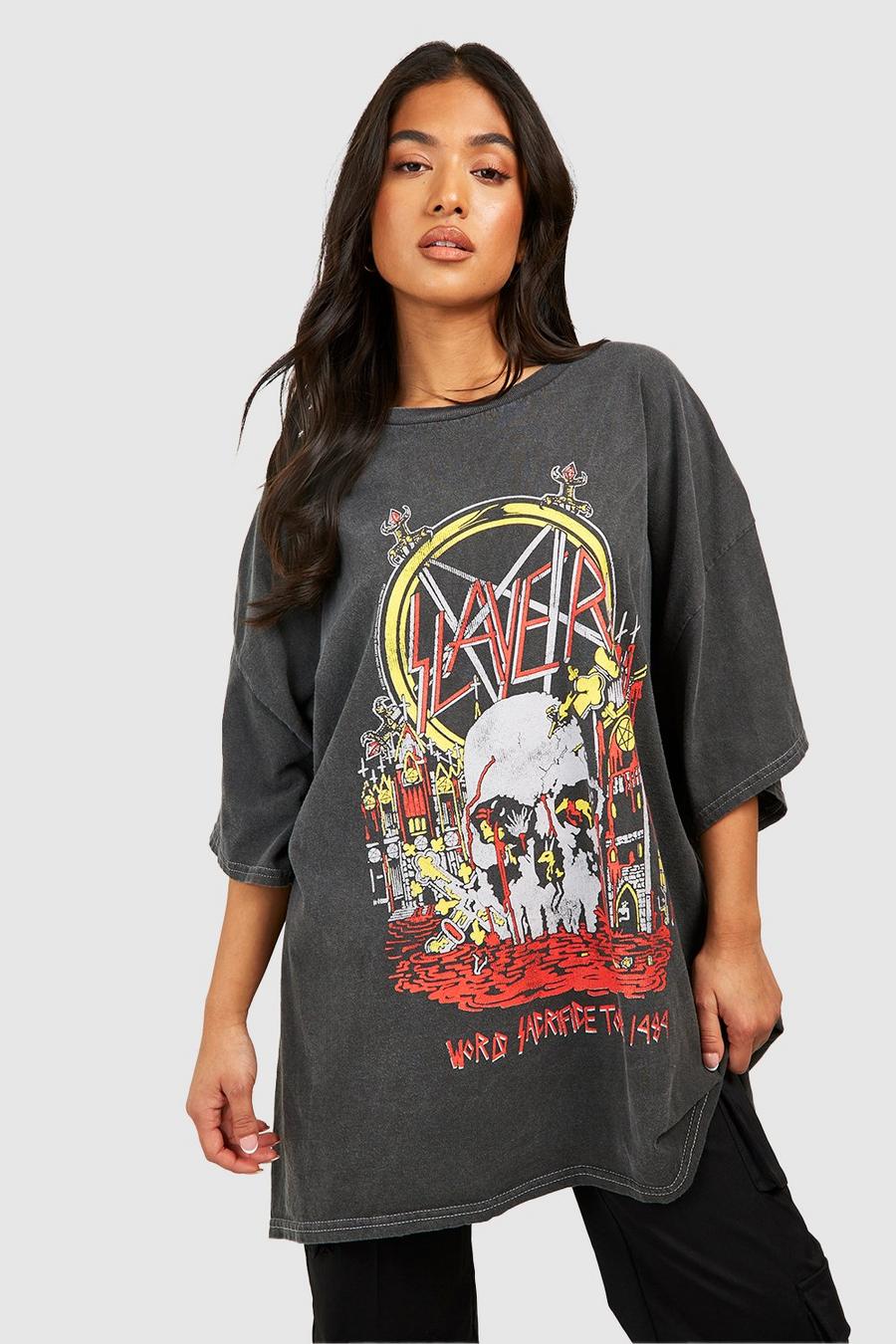Petite T-Shirt mit Vintage Waschung und lizenziertem Slayer Print, Charcoal