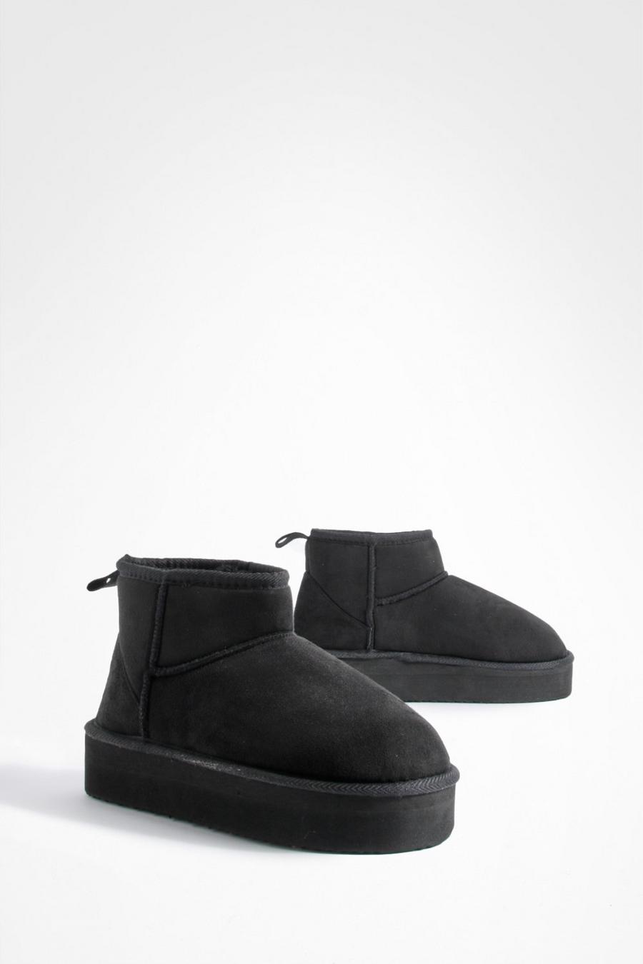 Black Platform Cozy Ankle Boots