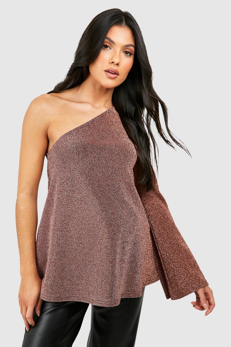Copper Maternity Metallic One Shoulder Flared Sleeve Top