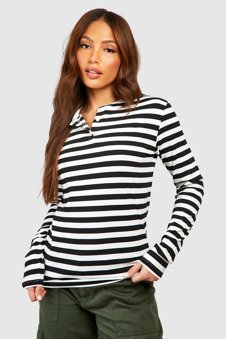 White Tall Stripe Button Detail Top image number 1