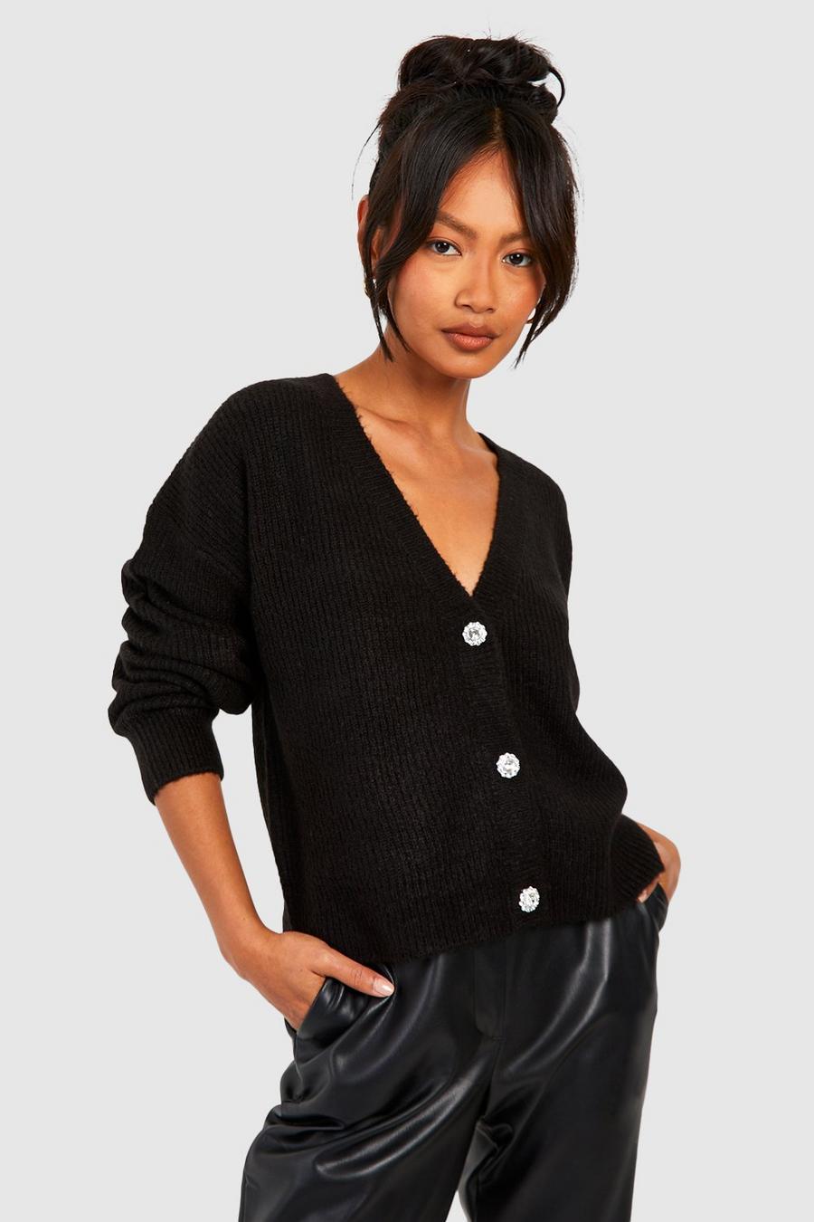 Black Boxy Crop Cardigan