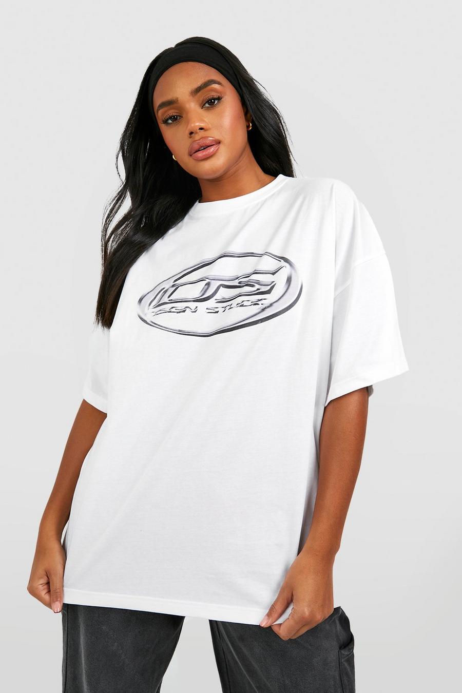 T-shirt oversize con stampa di slogan Ds, White image number 1