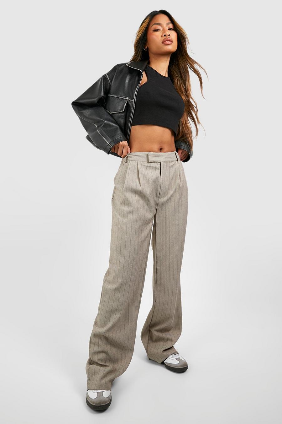 Stone Marl Pinstripe Relaxed Fit Tailored Pants