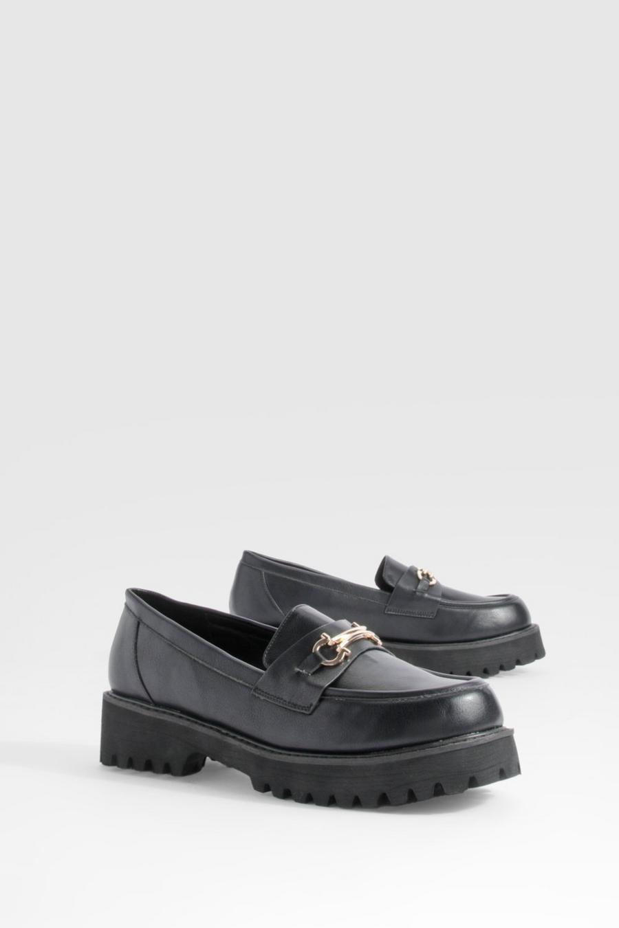 Black Wide Fit Metal Trim Chunky Loafers