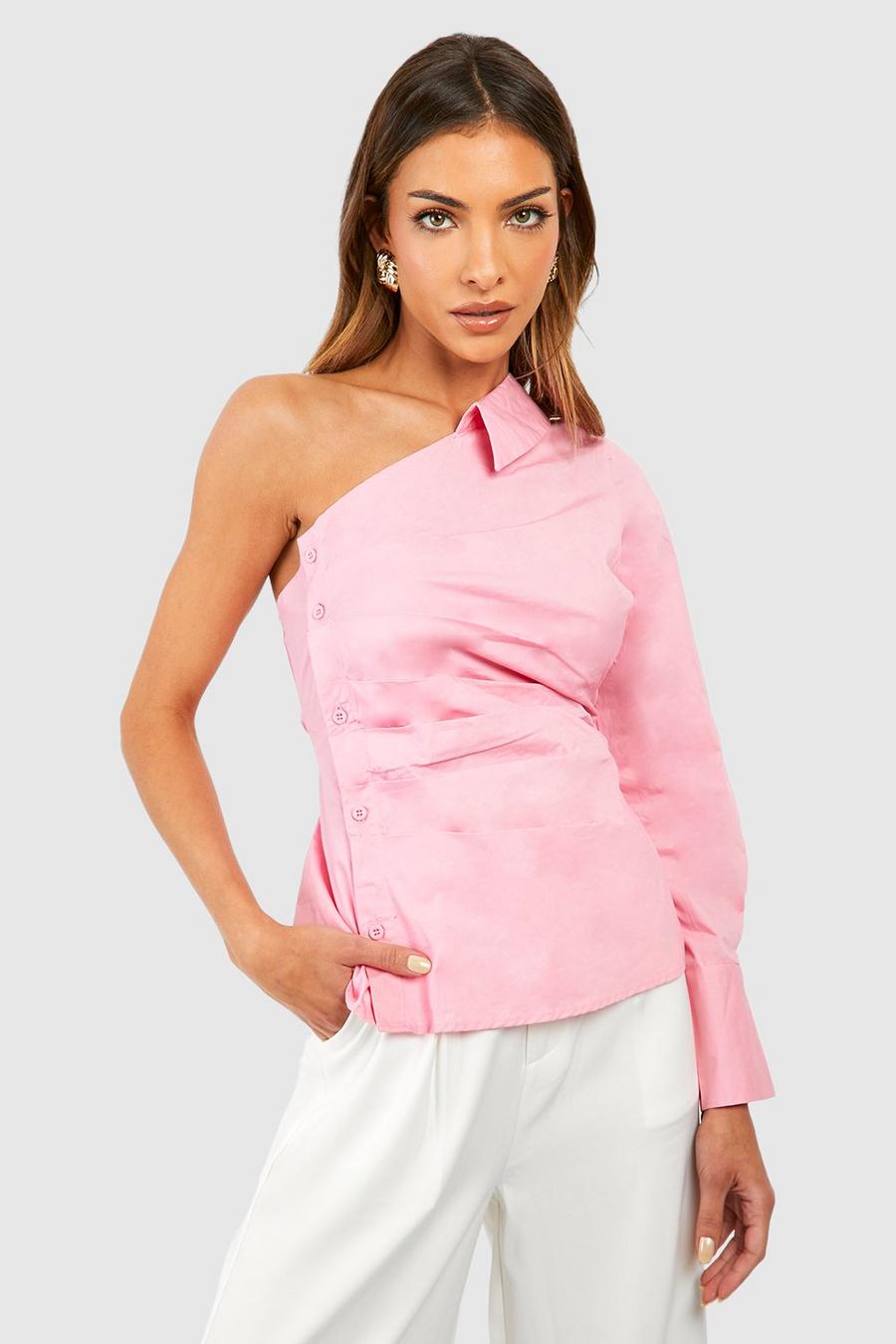Pink Asymmetrisch Overhemd Met Lange Mouwen