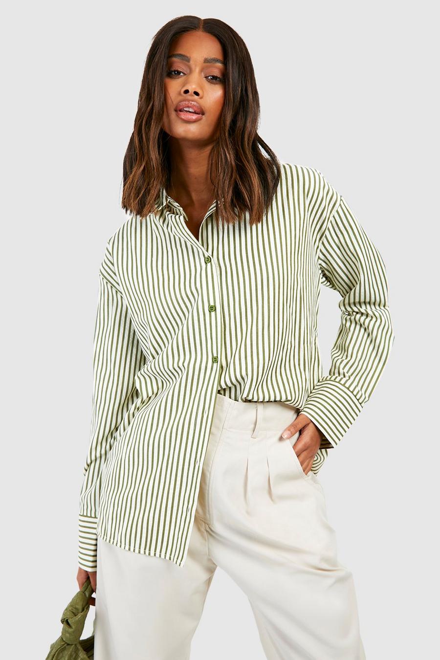 Green Oversized Striped Pocket Detail Shirt 