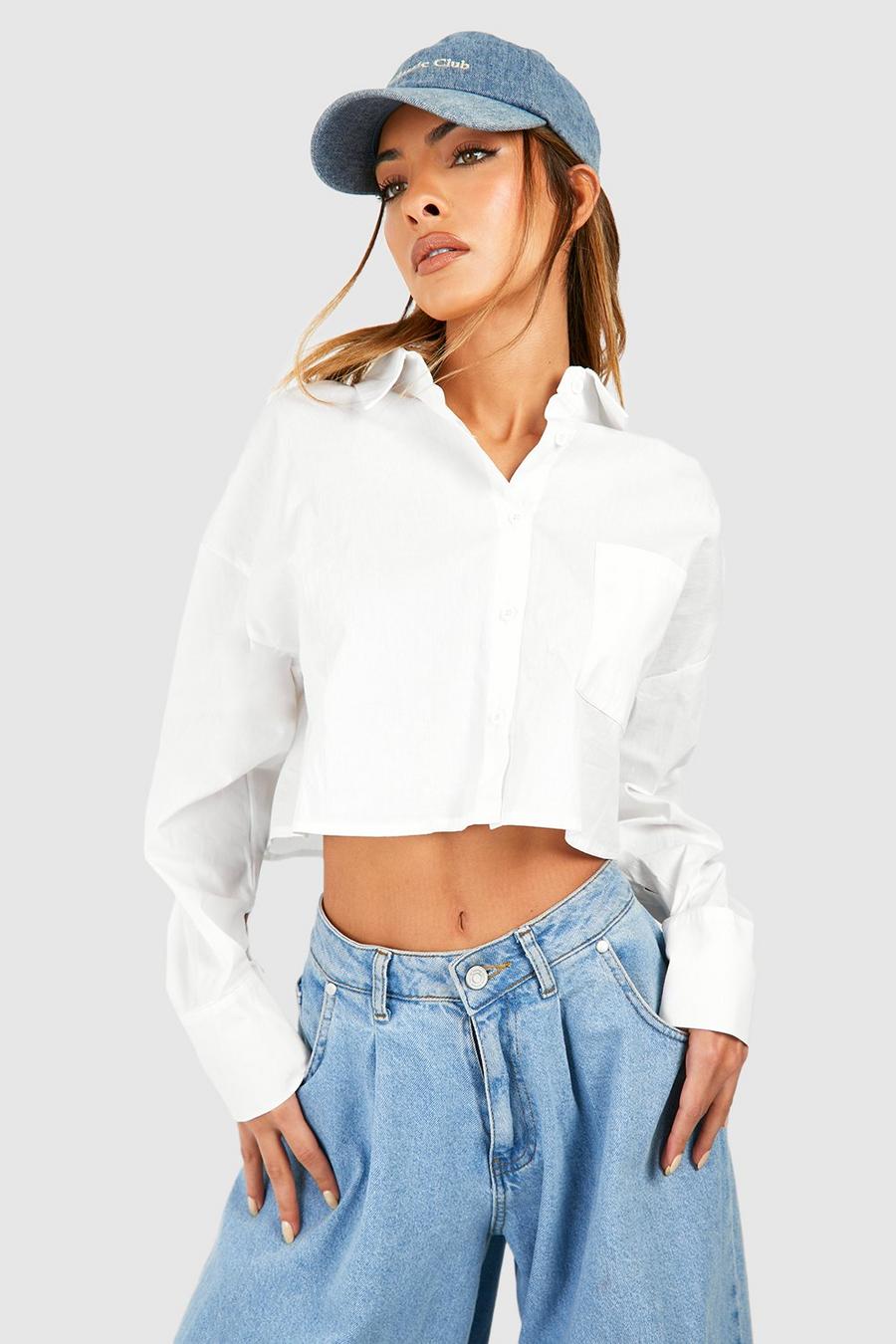 White Boxy Cropped Shirt