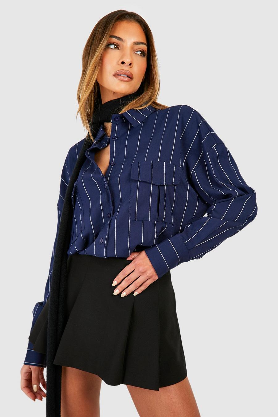 Camicia oversize a righe stile Utility, Navy image number 1