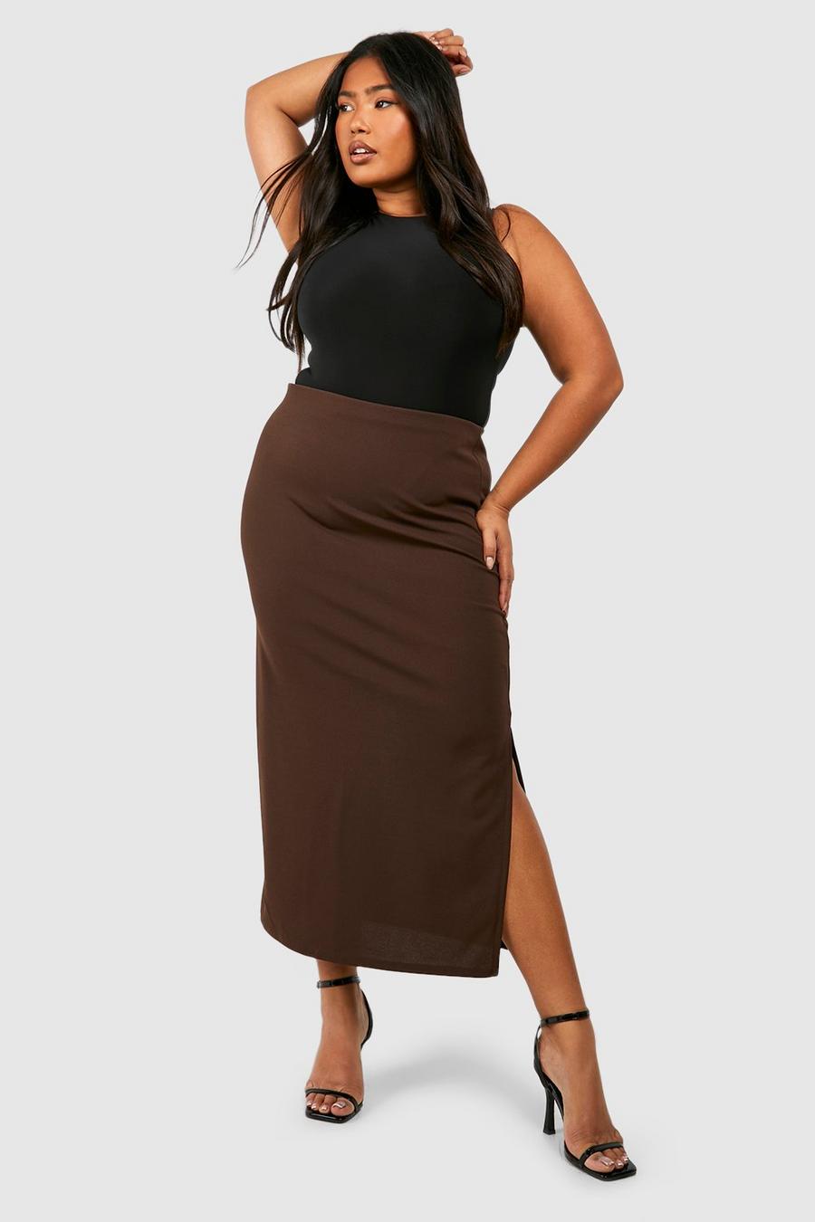 Chocolate Plus Crepe Side Split Midaxi Skirt