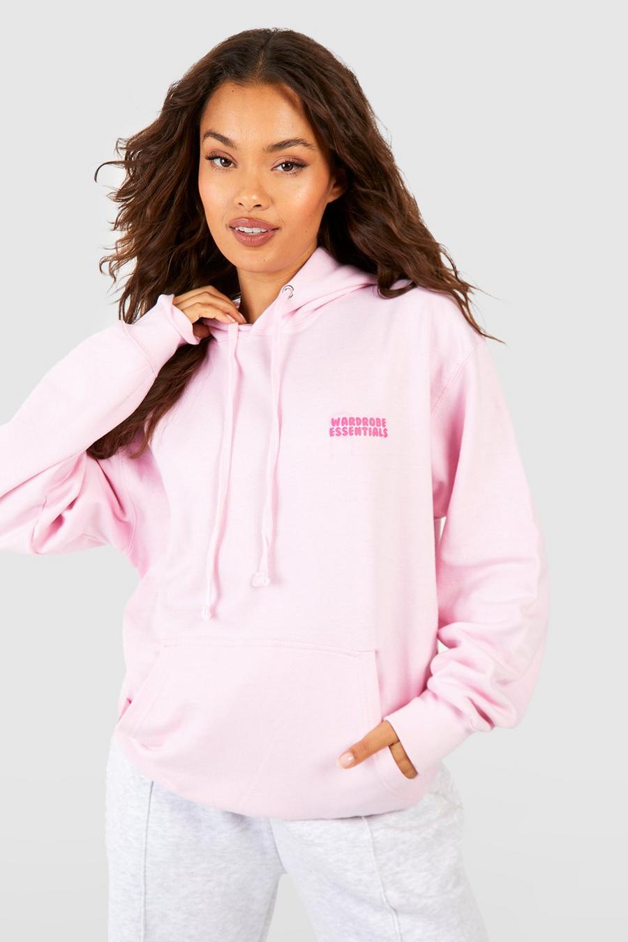 Felpa oversize con slogan Wardrobe Essentials stile Graffiti e cappuccio, Light pink