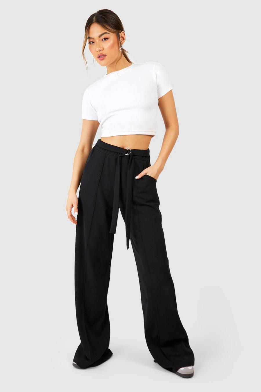 Black Wide Leg Belt Detail Trouser