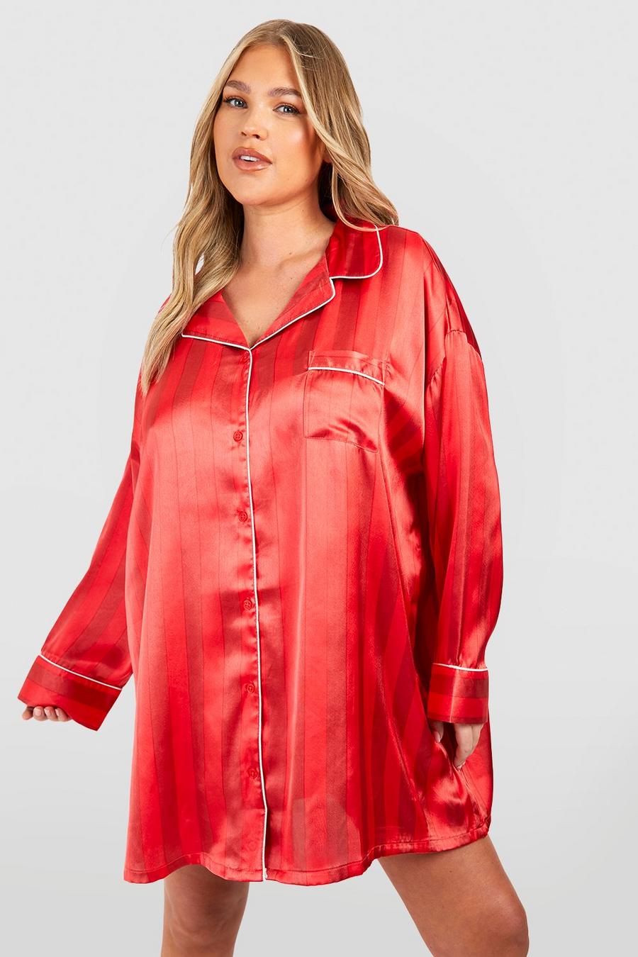 Camicia da notte pigiama Plus Size a righe verticali, Red