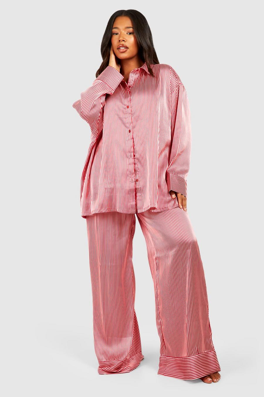 Pijama Plus oversize de rayas, Red