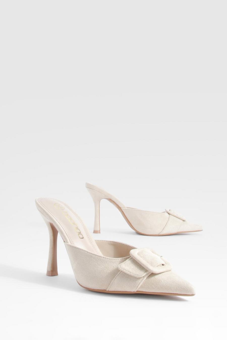 Sand Covered Buckle Mule Court Shoes