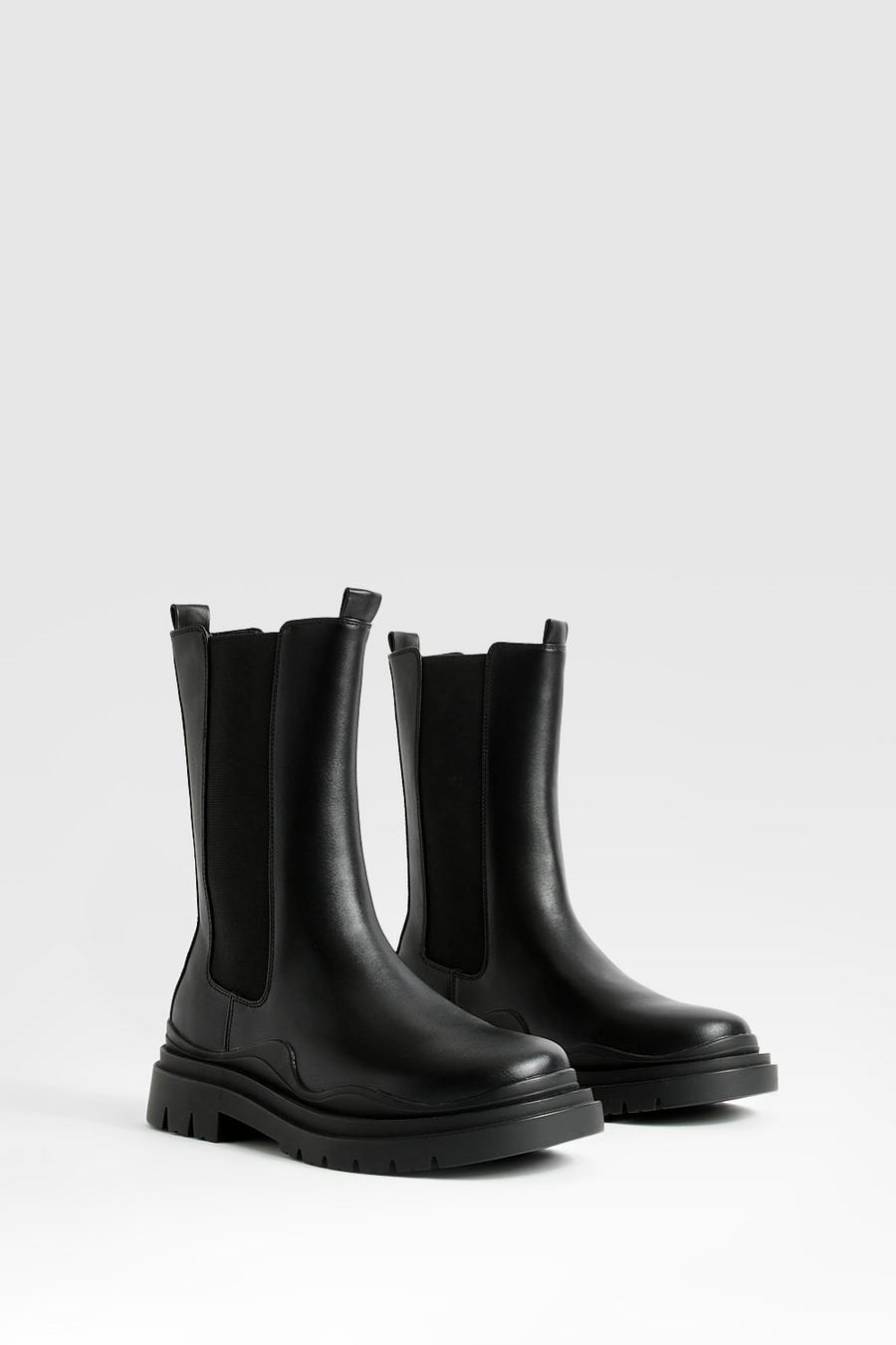 Black Wide Fit Calf Height Chelsea Boots