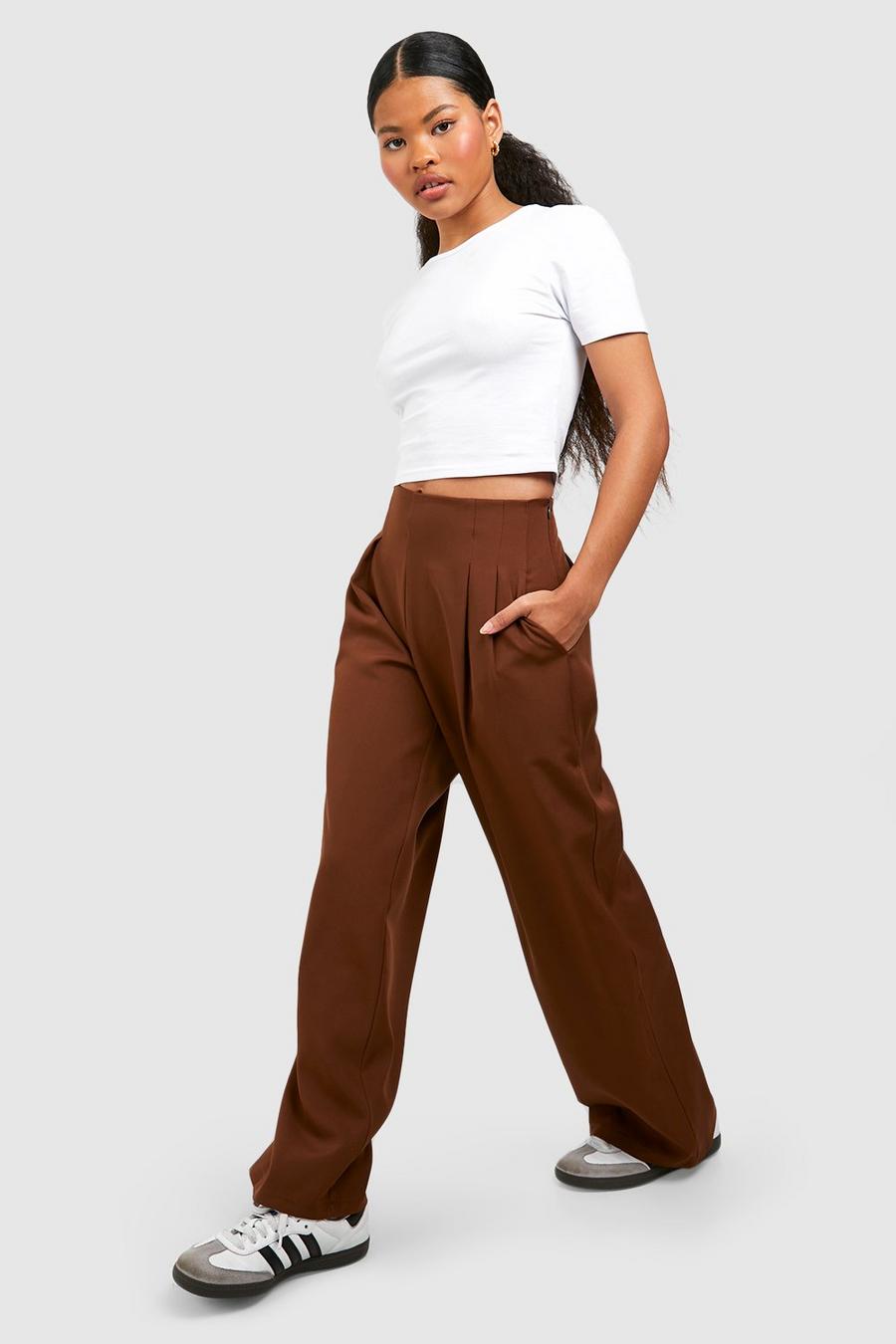 Chocolate Petite Tailored Relaxed Woven Pants