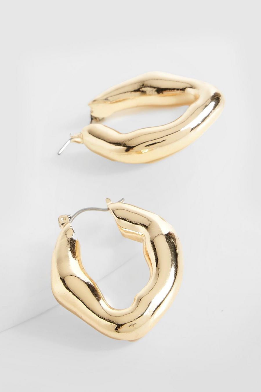 Gold Chunky Abstract Hoop Earings image number 1