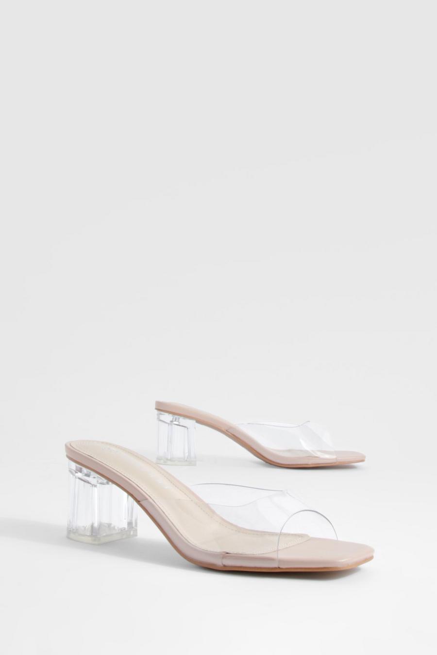 Nude Clear Block Heeled Mules