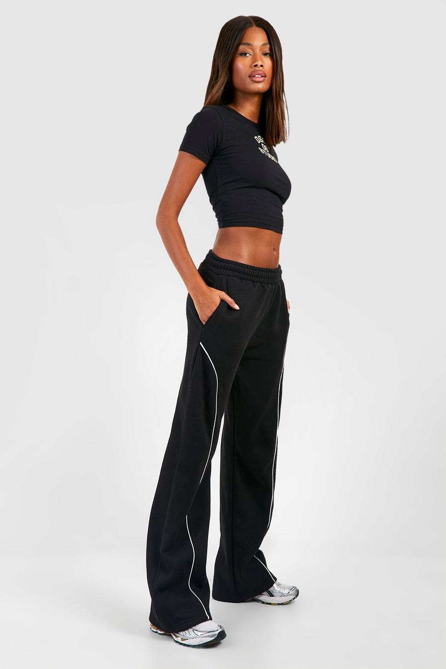 Black Oversized Slouchy Piping Wide Leg Track Pants