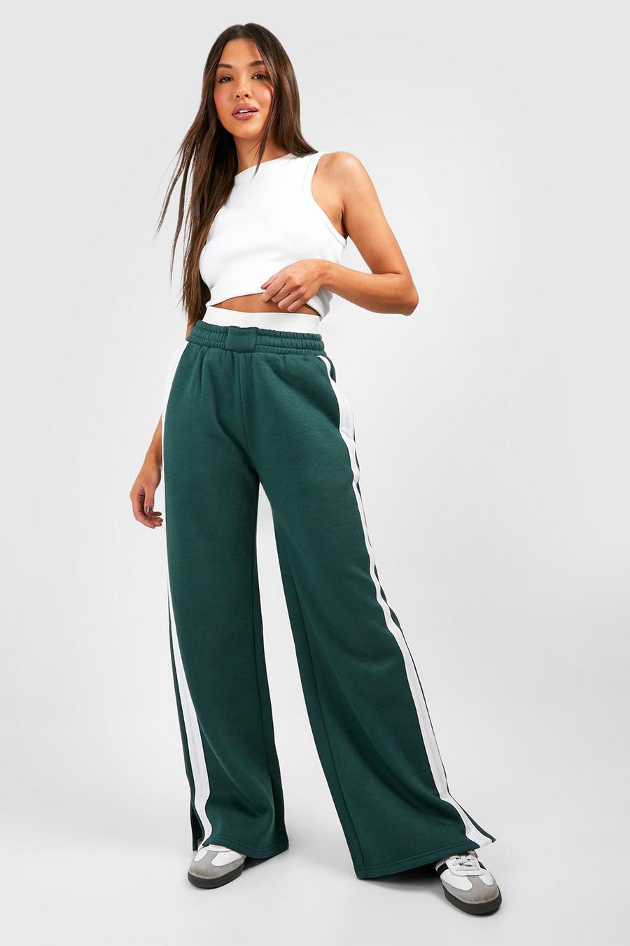 Pantaloni tuta extra comodi con doppia fascia in vita e striscia laterale, Bottle green