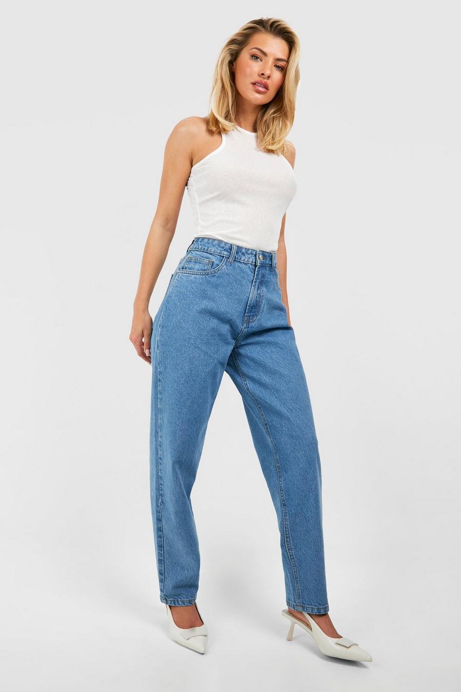 Blaue Mom-Jeans mit hohem Bund, Bright blue