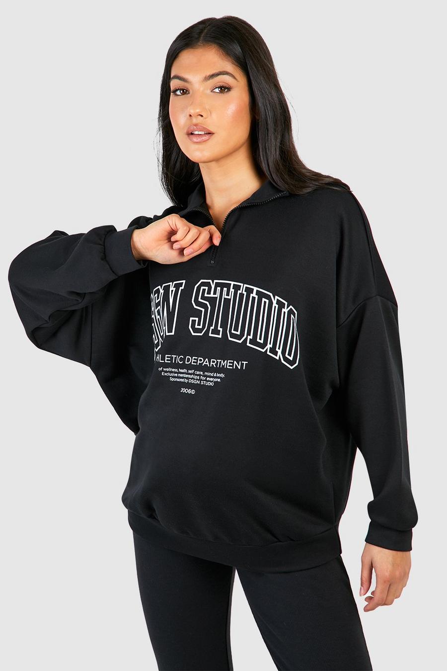Umstandsmode Sweatshirt mit Dsgn Studio Print und halbem Reißverschluss, Black