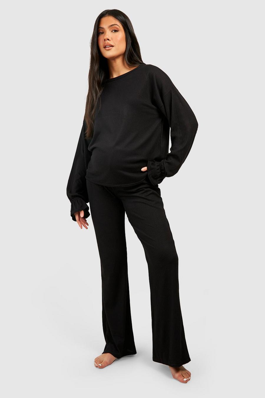 Black Maternity Cuffed Rib Loungewear Set  image number 1
