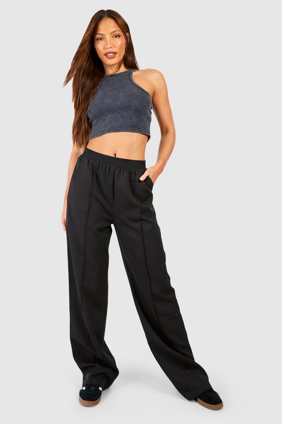 Black Tall Seam Front Relaxed Wide Leg Trousers