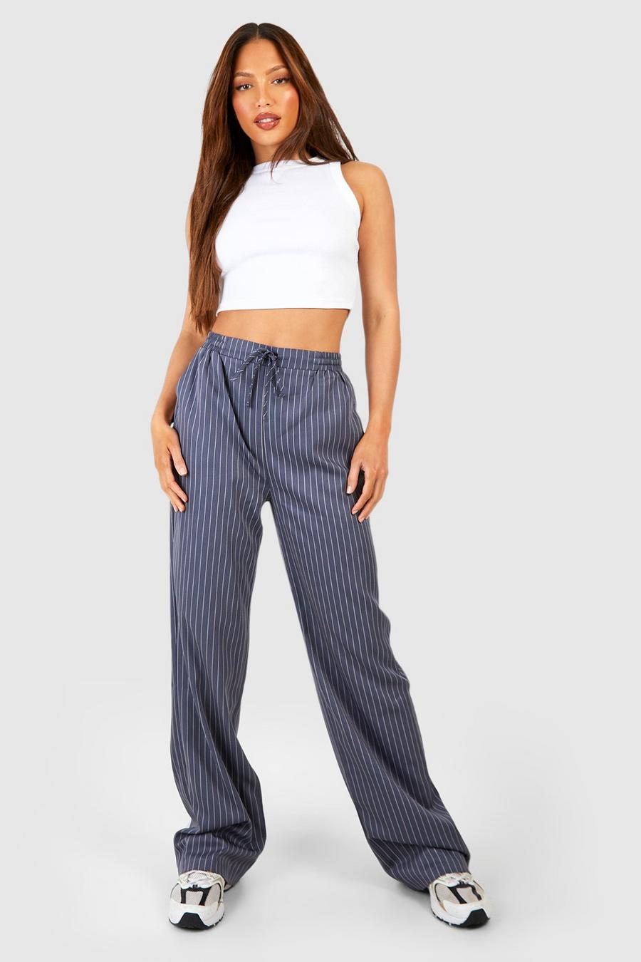 Charcoal Tall Pinstripe Relaxed Wide Leg Trouser