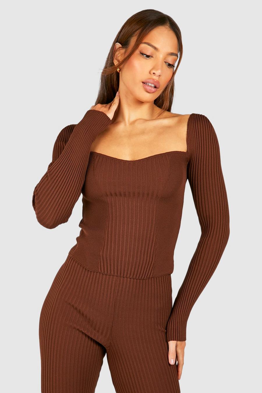 Chocolate Tall Sweetheart Rib Knit Fitted Top
