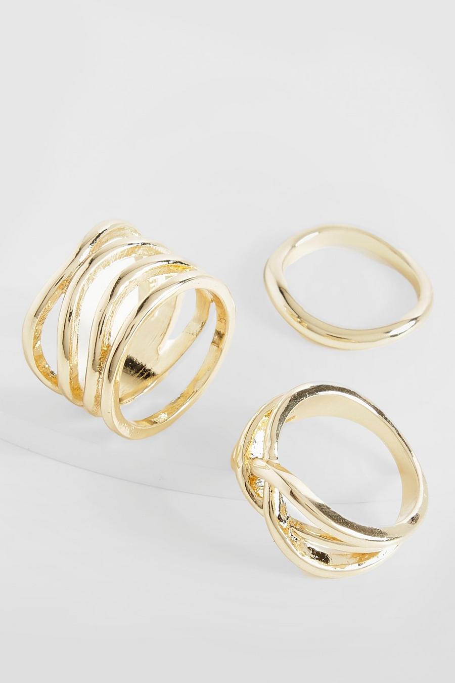 Multipaquete de anillos ondulados, Gold image number 1