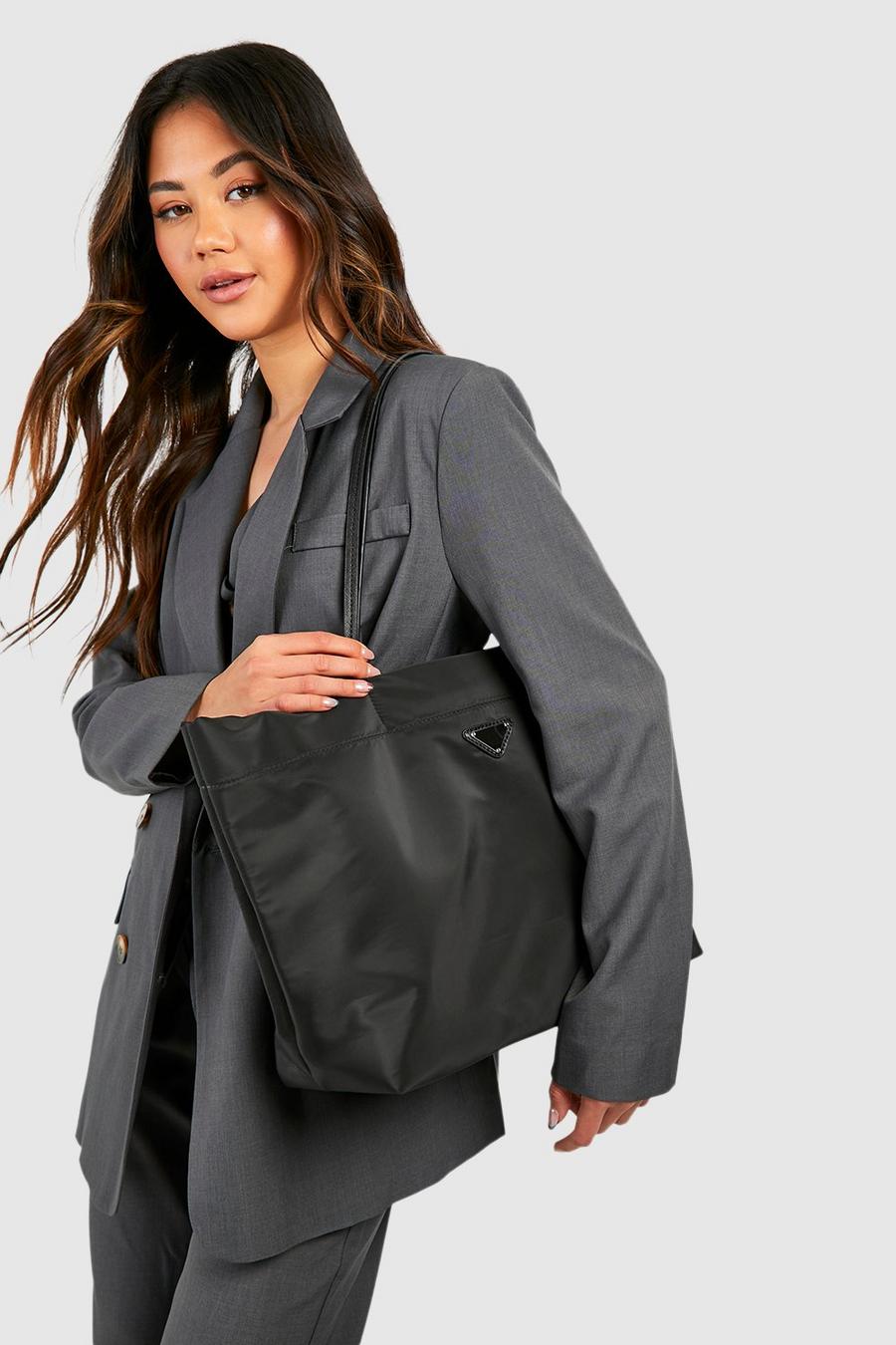 Black Nylon Basic Oversized Tote Bag