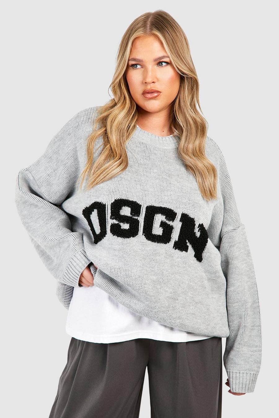 Light grey Plus Dsgn Knitted Crew Neck Jumper